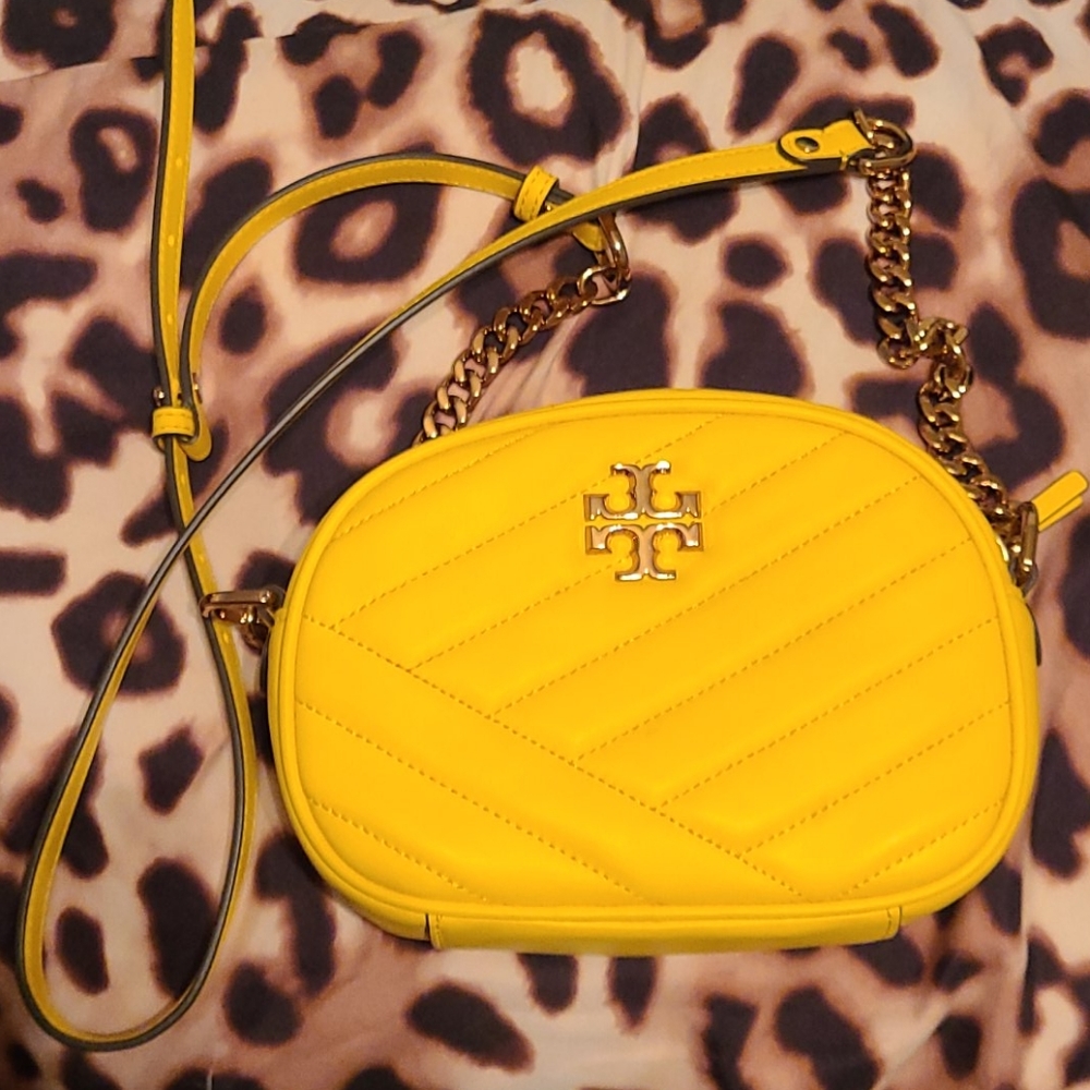 Tory Burch Yellow Quilted Leather Crossbody with Gold Hardware
